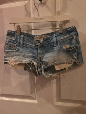 Y2k Hollister Faded Blue Distressed Denim Cutoff Shorts